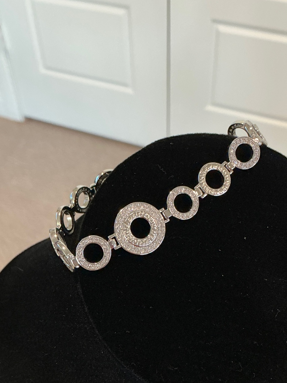 Silver Circle Link Bracelet with Pavé Crystals - Women Jewelry
